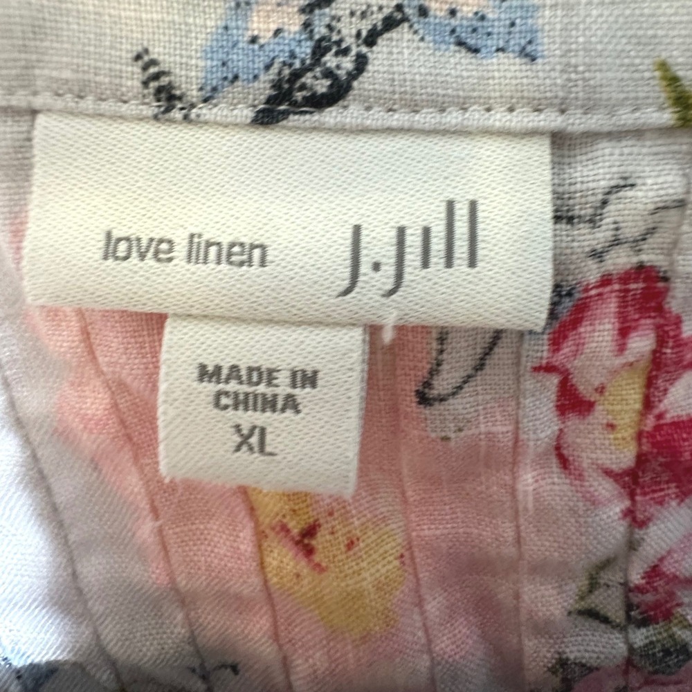 J.Jill Love Linen Floral Pintuck Blouse XL Bird Butterfly Crochet - Picture 6 of 8